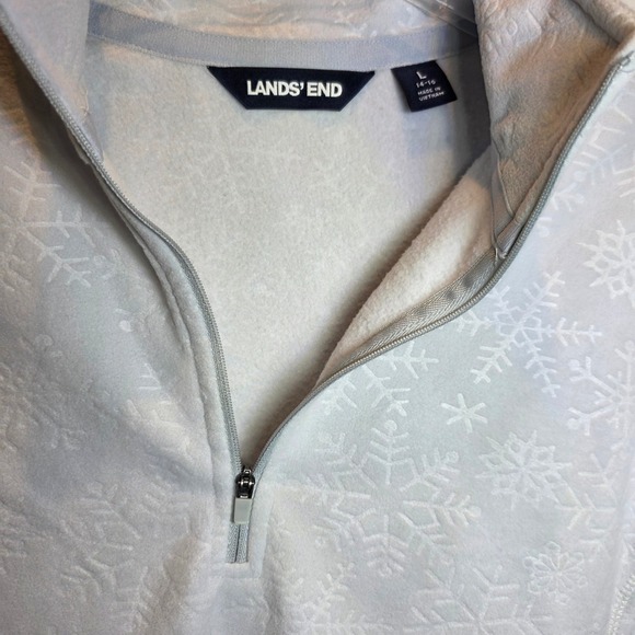 Lands End Fleece 1/4 Zip Pullover Top Snowflake Embossed Sz Large XL Light Gray - Picture 6 of 11